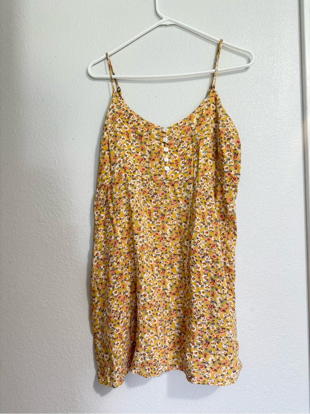 Arizona Jean Company Yellow Floral Button-Front Mini Dress